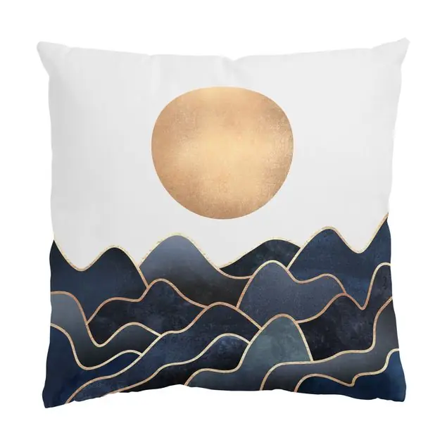 Goldene Sonne blaue Wellen Dekokissen – Canvas Versand Am Gleichen Tag