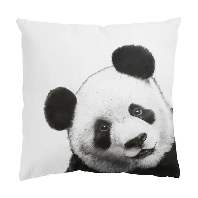 Zertifiziert Illustration Panda Schwarz Weiß Malerei Dekokissen – Canvas