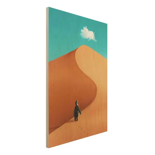 Wüste mit Pinguin                               Holzbild - Hochformat 2:3 Highlight