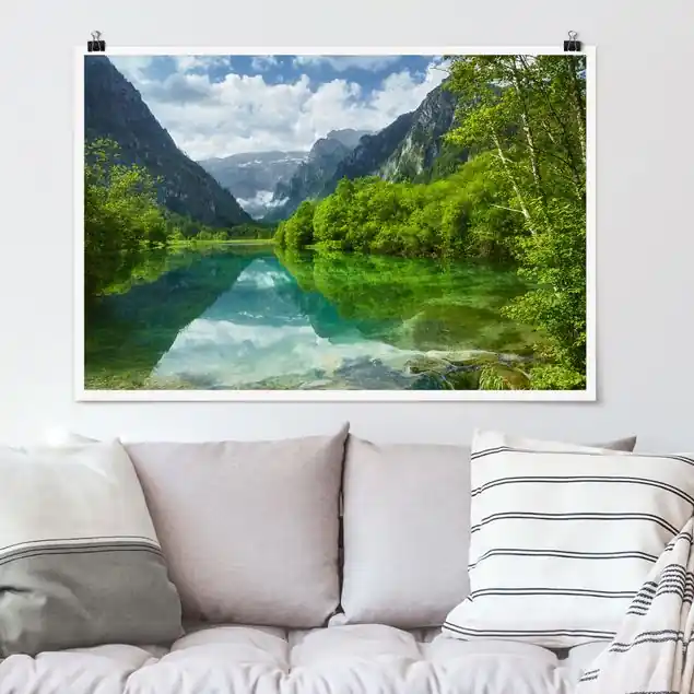 Zertifiziert Bergsee mit Spiegelung                               Poster - Querformat