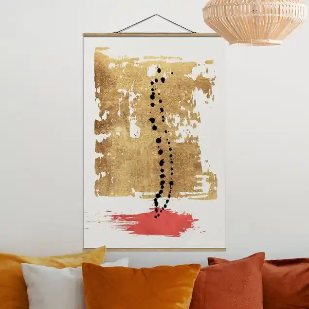Abstrakte Formen - Gold und Rosa                               Stoffbild Schneller Versand