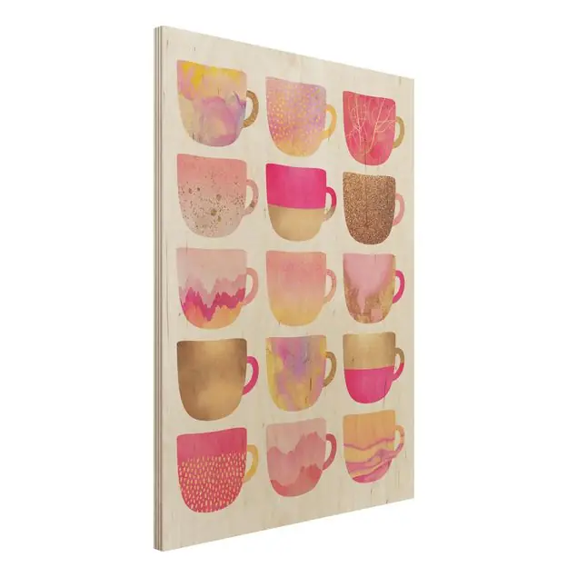 Zertifiziert Goldene Tassen mit Pink Holzbild - Hochformat 3:4