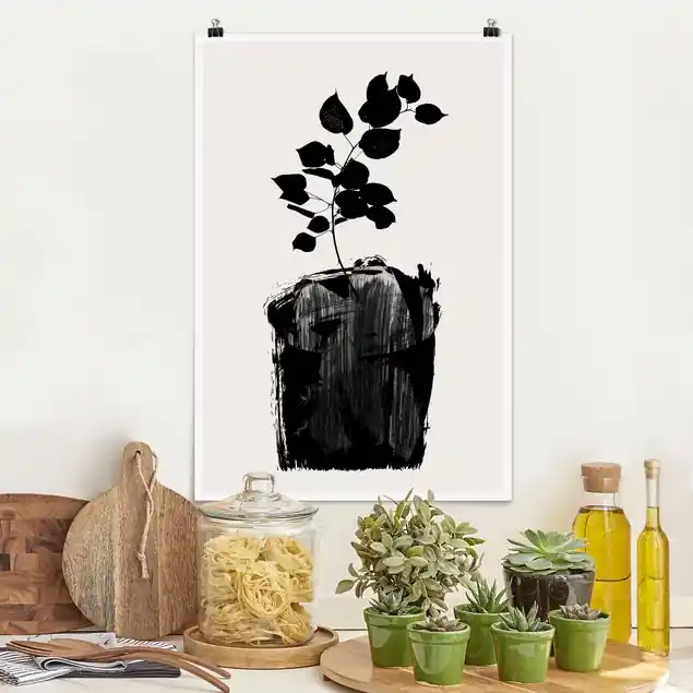 Abverkauf Grafische Pflanzenwelt - Schwarze Blätter                               Poster