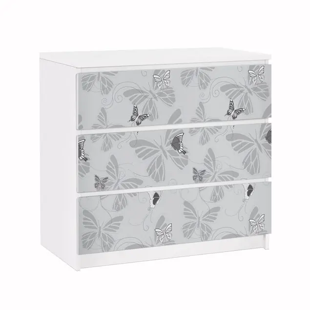 Wochenendangebot Schmetterlinge Monochrom                               Möbelfolie für IKEA Malm Kommode 3 Schubladen
