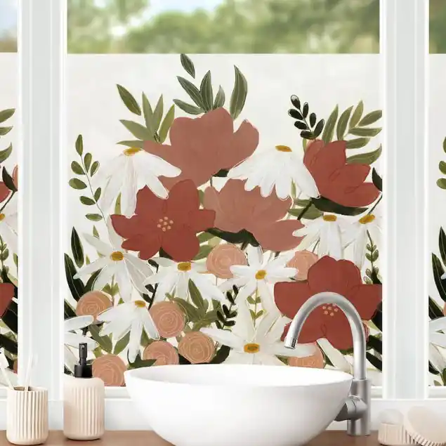 Zertifiziert Blumenvielfalt in Rosa und Weiß I Fensterfolie