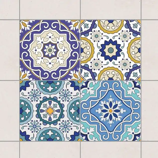 4 Spanische Fliesenornamente                               Fliesenaufkleber Knallerangebot