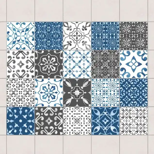 Aktuell Aquarell Muster Mix Grau Blau                               Fliesenaufkleber