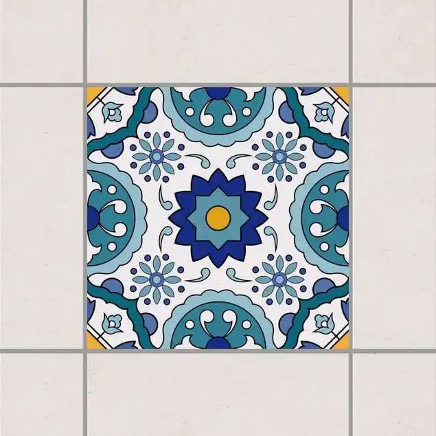 Zertifiziert Portugiesisches Fliesenmuster aus Azulejo Türkis                               Fliesenaufkleber
