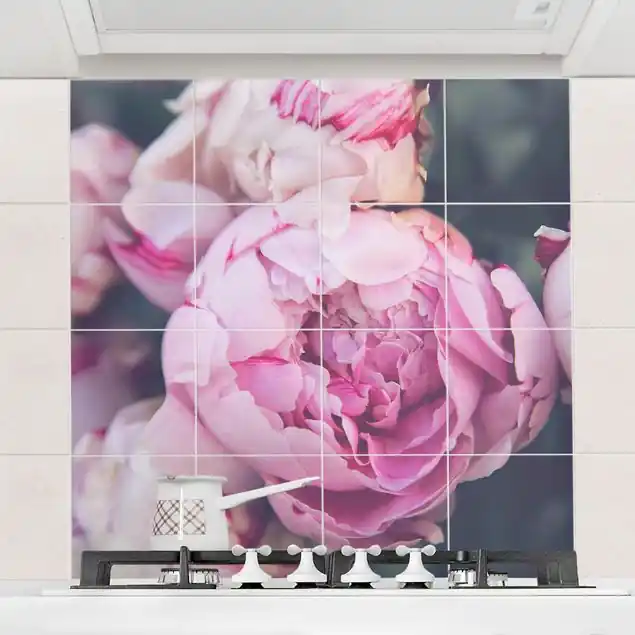 Pfingstrosenblüte Shabby Fliesenbild - Quadrat Bestseller
